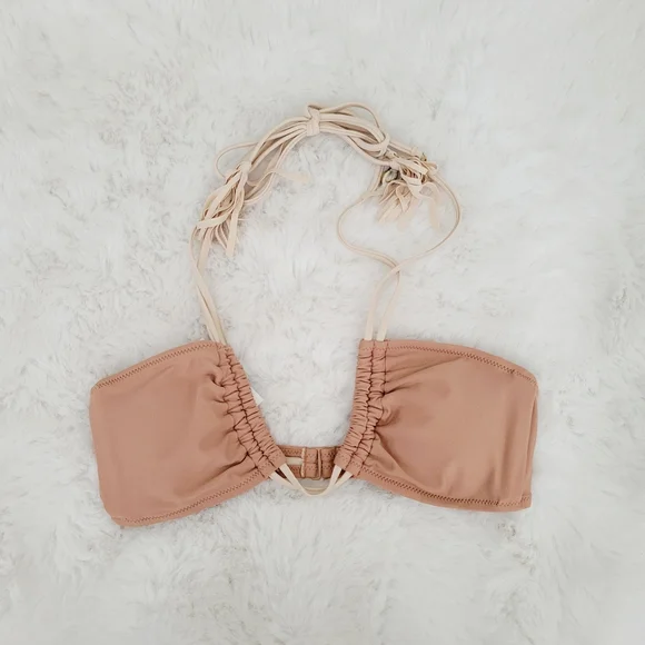 👒AERIE TASSEL HALTER BIKINI TOP SIZE S - Picture 2 of 7